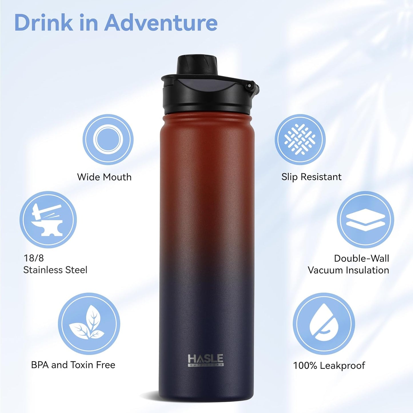 HASLE OUTFITTERS 32 oz Insulated Water Bottle Stainless Steel Double Walled Vacuum Sports Water Bottle with 2 Lids (Straw and Spout Lid) for Gym Camping Hiking(Black,1)