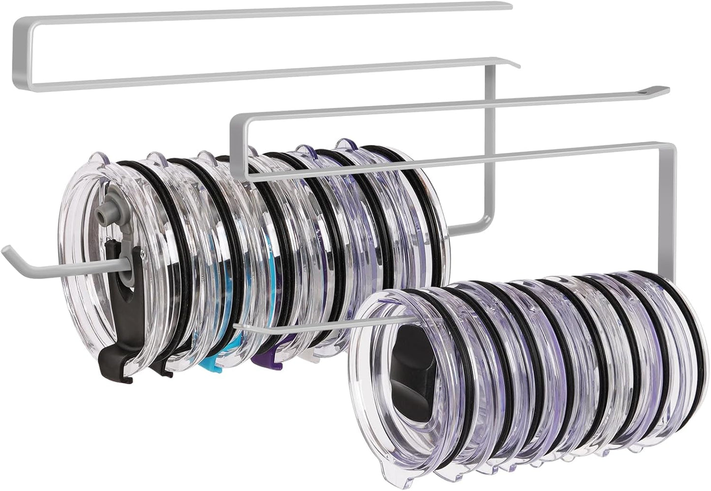 Tumbler Lid Organizer, Horizontal Tumbler Lid Storage Hook Up to 10 Lids, Space Saving Cup Lid Holders Under Cabinet Tumbler Lid Hook for Kitchen Organizer and Storage,Hanging Paper Towel Rack Hanger