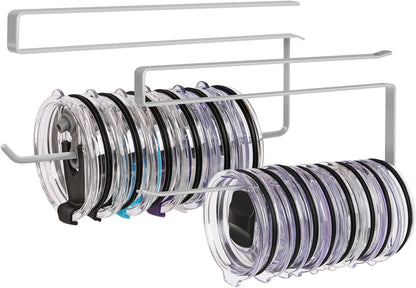 Tumbler Lid Organizer, Horizontal Tumbler Lid Storage Hook Up to 10 Lids, Space Saving Cup Lid Holders Under Cabinet Tumbler Lid Hook for Kitchen Organizer and Storage,Hanging Paper Towel Rack Hanger