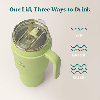 REDUCE 24 oz Stainless Steel Tumbler with Handle - Dual-Wall Vacuum Insulated Travel Mug, Sweat-Proof Lid & Reusable Straw - Keeps Drinks Cold for 24 Hrs, Fits Cupholders, Dishwasher Safe - Lilac Bud
