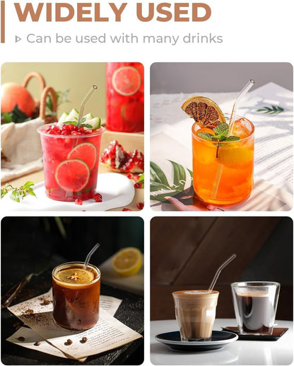 Foogwee® 20 Packs Reusable Glass Straws Set, 8.5'' x 10mm Clear Drinking Straws for Smoothies, Shakes, Coffee, Juice, Sodas, Milk, Tea, Cocktails, Set of 8 Straight and 8 Bent with 4 Cleaning Brushes
