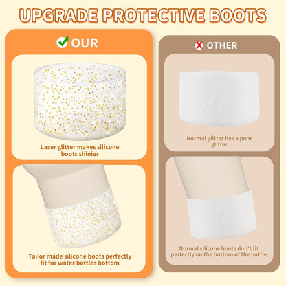 WUQID Protective Bling Silicone Boot Sleeve, Compatible with Stanley Tumbler 20-40oz & Hydro Flask Bottle 12oz-24oz, Glitter Reduces Dents Sleeve Cover for More Bottles/Tumblers Bottom of 2.83-2.95in