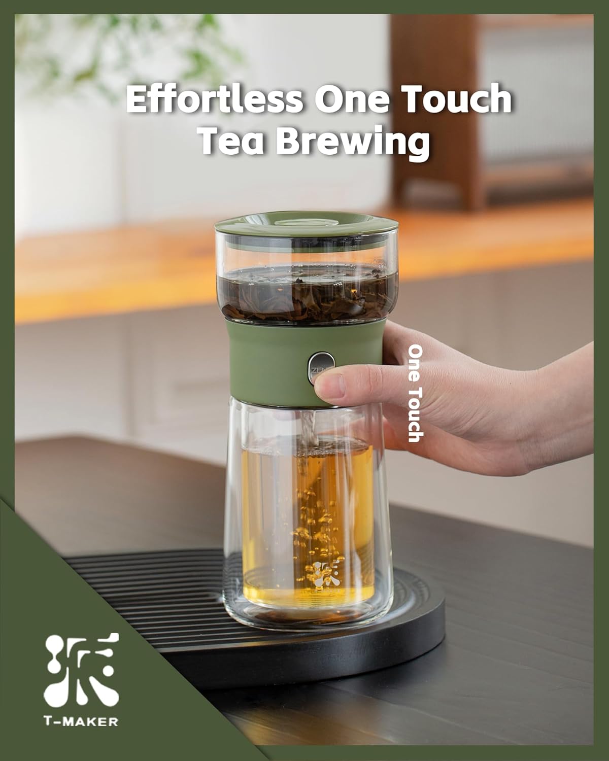 ZENS Modern Glass Infuser Teapot, One Touch Tea Maker for Loose Leaf Tea with Insulated Mug and Portable Case. Enchanted Pot Alternatives for Tea Lover Gifts