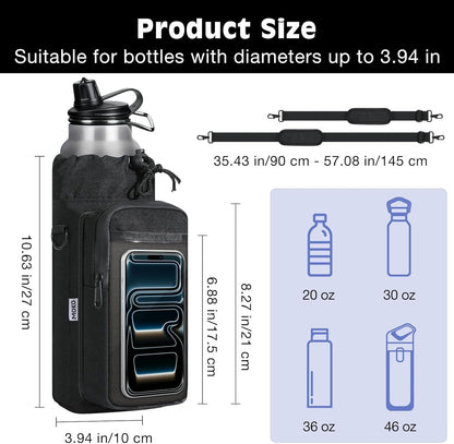 MoKo Magnetic Gym Bag, Magnetic Water Bottle Holder with Clear Phone Pouch, Built-in 4 Magnets Fitness Bag for Men and Women Compatible with Most Water Bottles, Gym Accessories Gifts, Black