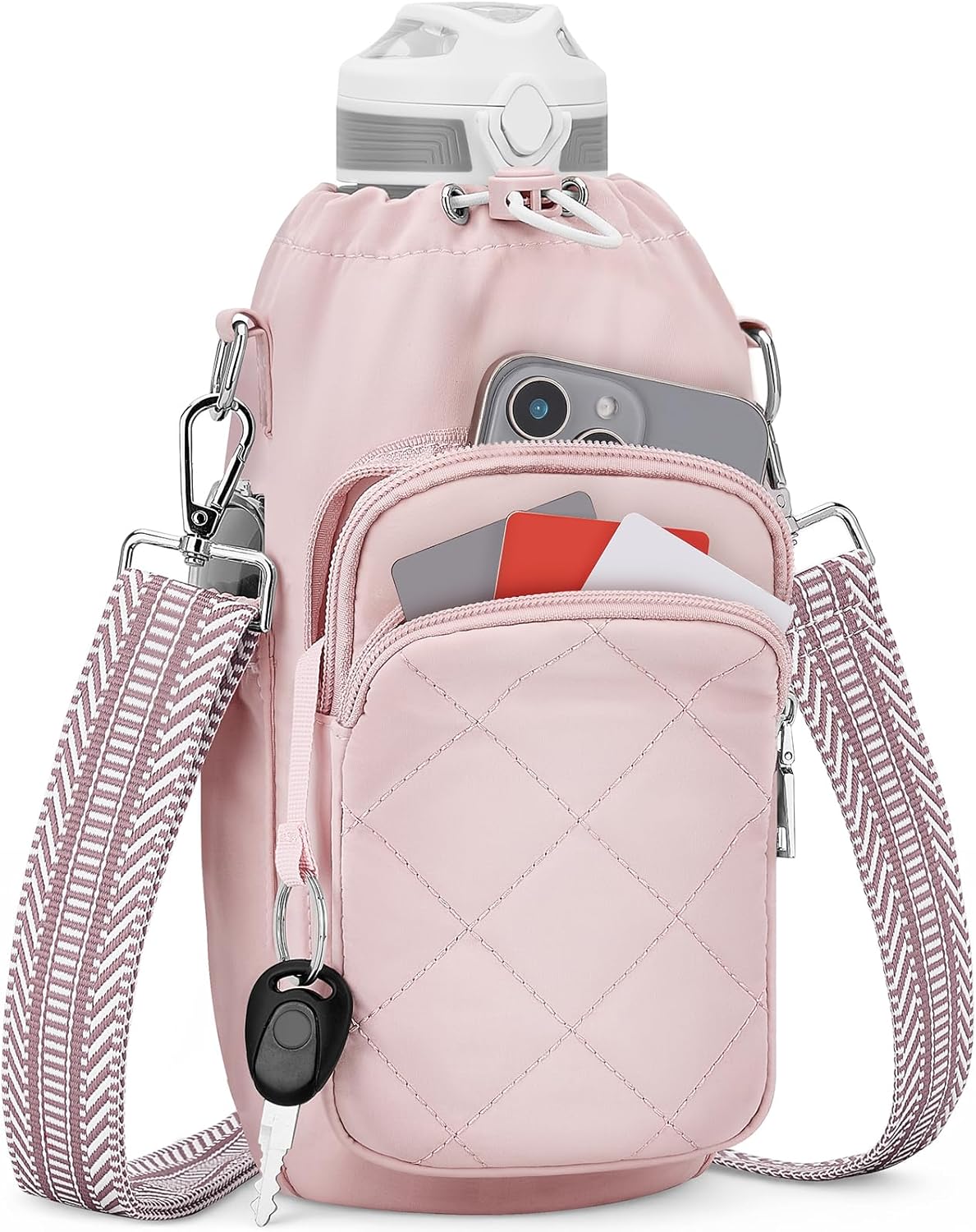 SYTRAH Water Bottle Bag Crossbody，Insulated Water Bottle Purse Crossbody Water Bottle Holder with Strap 40 oz