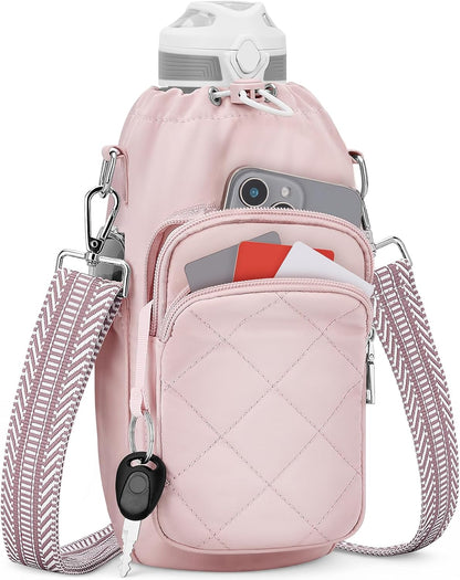 SYTRAH Water Bottle Bag Crossbody，Insulated Water Bottle Purse Crossbody Water Bottle Holder with Strap 40 oz