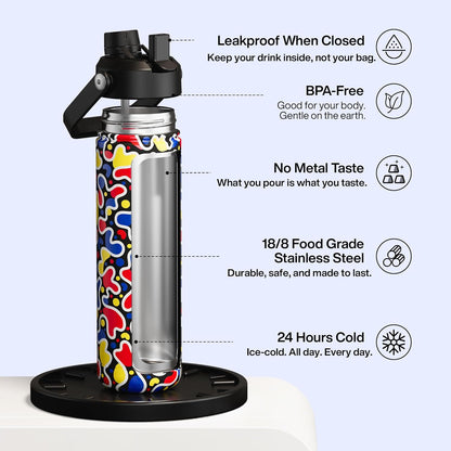 ENCOOL Insulated Water Bottle with Straw Stainless Steel Water Bottle, Leak-Proof, BPA-Free, Double Wall Vacuum Keeps Cold for 24 Hours for Sports, Travel, School (26 oz, Cotton Candy) - Colors A