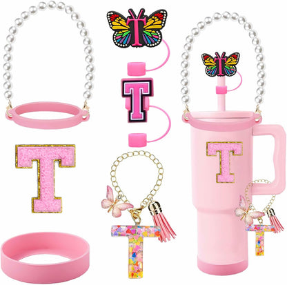 7pcs Cup Accessories for Stanley 30/40oz Tumbler, Handle Strap, Straw Cover, Silicone Boot, Letter Charm Stickers