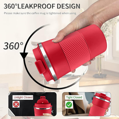 YINBAOGE Insulated Travel Coffee Mug, Spill & Leak Proof, Portable To Go Camping Stainless Steel Coffee Tumbler, Reusable Thermal Coffee Cup with Lid for Hot & Cold Drinks (Black, 12 OZ)