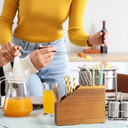 Straw Holder, Acacia Wood Straws Organizer, Cupboard Reusable Straws Dispenser for Kitchen Counter