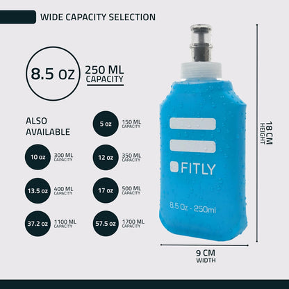 FITLY Soft Flask - Shrink As You Drink Soft Water Bottle for Hydration Pack - Folding Water Bottle Ideal for Running, Hiking, Cycling, Climbing & Rigorous Activity