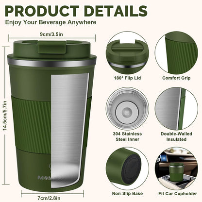 MOMSIV 12oz Travel Mug, Insulated Coffee Cup with Leakproof Lid, Travel Coffee Mug Vacuum Stainless Steel Double Walled Reusable Coffee Cup for Hot and Cold Water Coffee