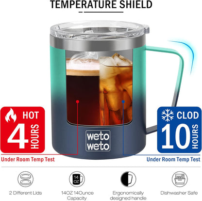 WETOWETO 14 oz Coffee Mug, Vacuum Insulated Camping Mug with Lid, Double Wall Stainless Steel Travel Tumbler Cup, Thermal Coffee Mug, Powder Coated Navy Blue