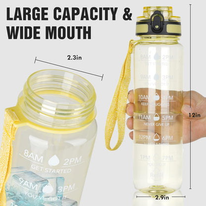 OLDLEY Water Bottle, 32oz Motivational Sports Water Bottle with Time Marker - Times to Drink - Tritan, BPA Free, Wide Mouth Leakproof, Clear (1 Bottle)