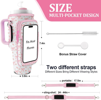 Stanley Carrier Bag for Stanley 40oz/30ozTumbler with Phone with 2 Adjustable Strap,3 Pockets Bottle Stanley Cup Carrier Bag & Case,Accessories for Hiking Travelling