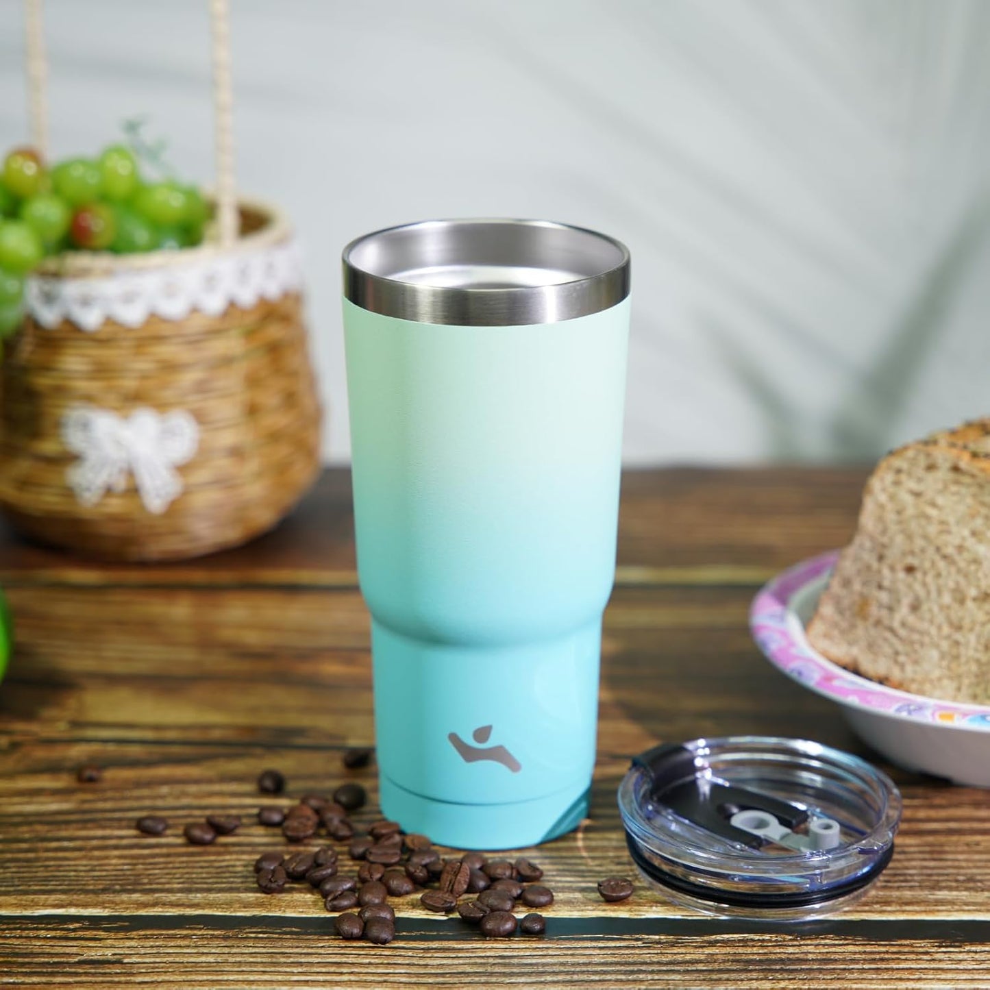 Konokyo 20 oz Tumbler with Handle and 2 Straw 2 Lid, Insulated Water Bottle Stainless Steel Vacuum Cup Reusable Travel Mug,Black