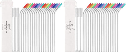 MUTNITT Set of 20 10.5" Reusable Bent Stainless Steel Straws with 20 Silicone Tips 5 Cleaning Brush 1 Travel Case Eco Friendly Extra Long Metal Straw Drinking for 20 24 30 oz Tumbler