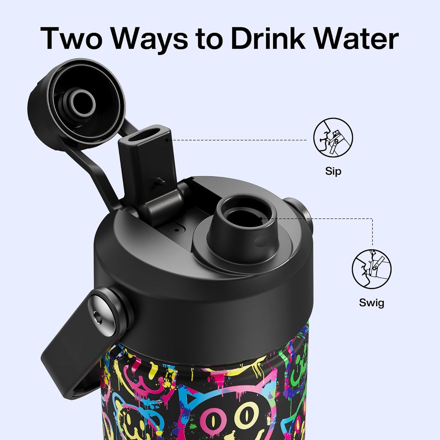 ENCOOL Insulated Water Bottle with Straw Stainless Steel Water Bottle, Leak-Proof, BPA-Free, Double Wall Vacuum Keeps Cold for 24 Hours for Sports, Travel, School (26 oz, Cotton Candy) - Colors C