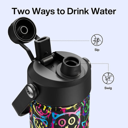 ENCOOL Insulated Water Bottle with Straw Stainless Steel Water Bottle, Leak-Proof, BPA-Free, Double Wall Vacuum Keeps Cold for 24 Hours for Sports, Travel, School (26 oz, Cotton Candy) - Colors C
