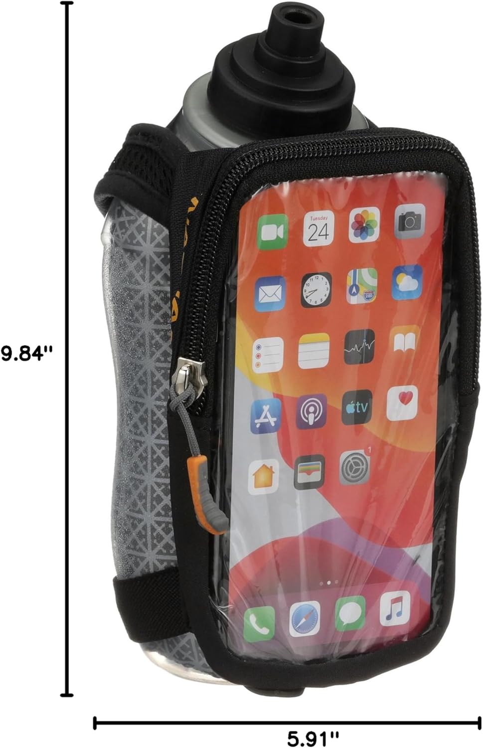 Nathan SpeedDraw 2 Insulated Handheld Running Water Bottle Flask 18oz – Double-Wall Insulation, Ergonomic Grip, Blast Valve Cap, Phone & Key Storage Pockets, Reflective Design