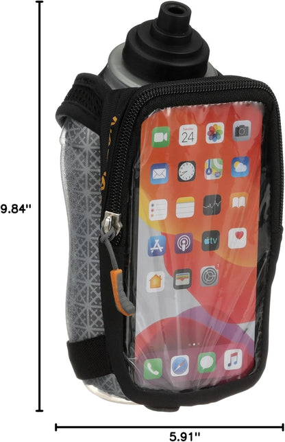 Nathan SpeedDraw 2 Insulated Handheld Running Water Bottle Flask 18oz – Double-Wall Insulation, Ergonomic Grip, Blast Valve Cap, Phone & Key Storage Pockets, Reflective Design
