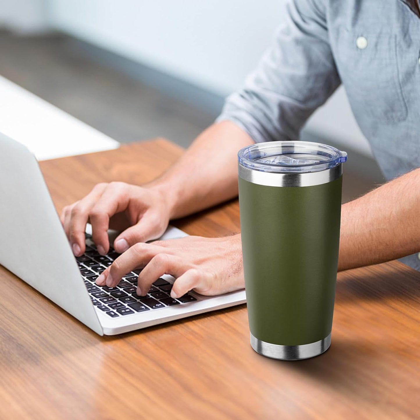 20oz Tumbler with Straw and Brush, Stainless Steel Vacuum Insulated tumbler, Double Wall Insulated Coffee Tumbler for Outdoor, Home, Travel,Office (Buff,1pcs)