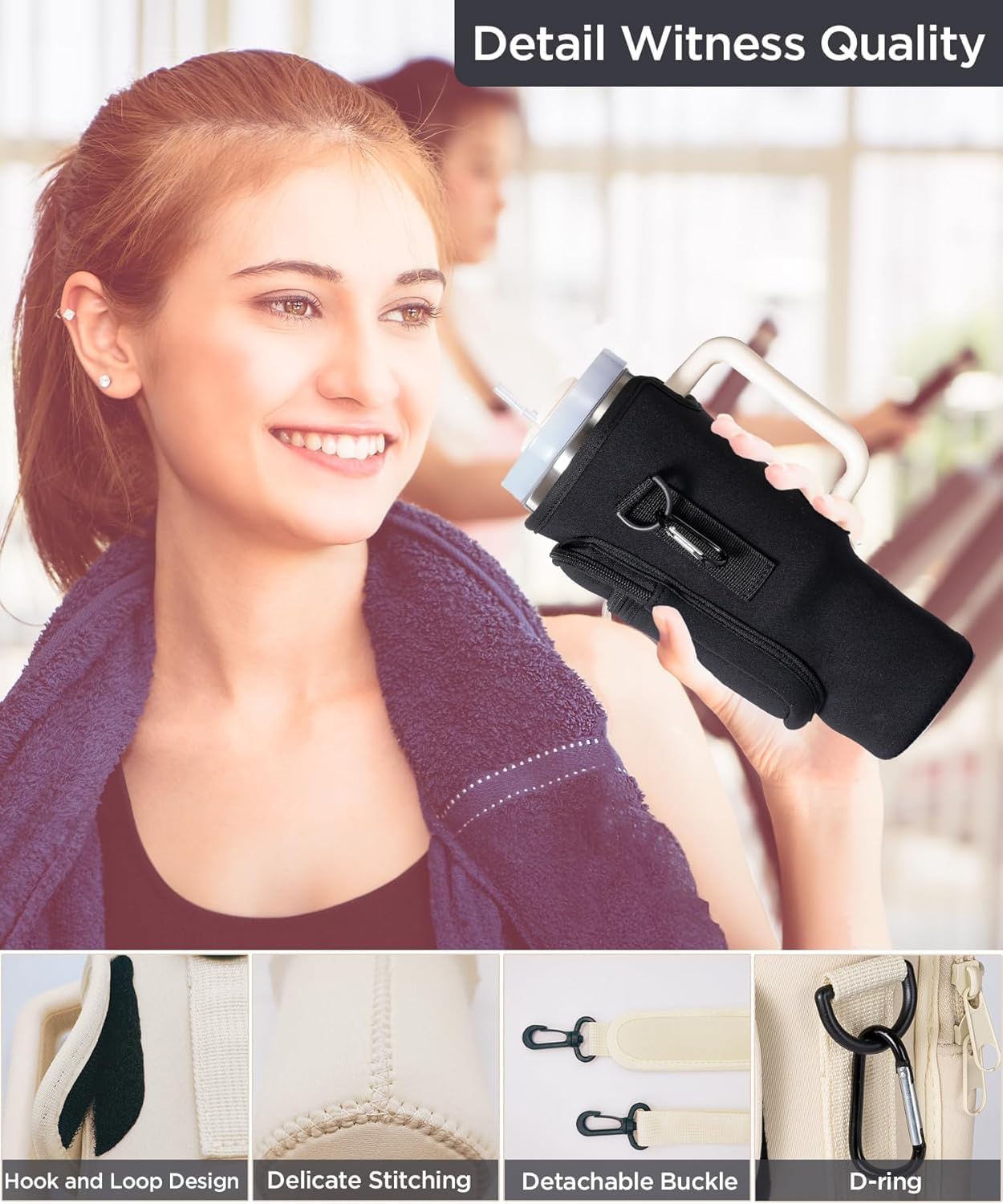 dabria Water Bottle Carrier Bag with Phone Pocket for Stanley 40/30 oz Tumbler Neoprene Water Bottle Holder Pouch with Adjustable Strap Bollus with Straw Cover for Stanley Cup Accessories