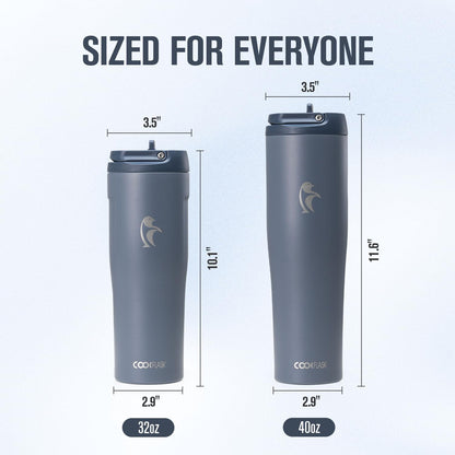 Coolflask Water Bottle 40 oz Fits Car Cup Holder, Slim Tumbler Stainless Steel with Straw & Handle, Vacuum Flask Leakproof Wide Mouth for Travel Sports Gym, Black