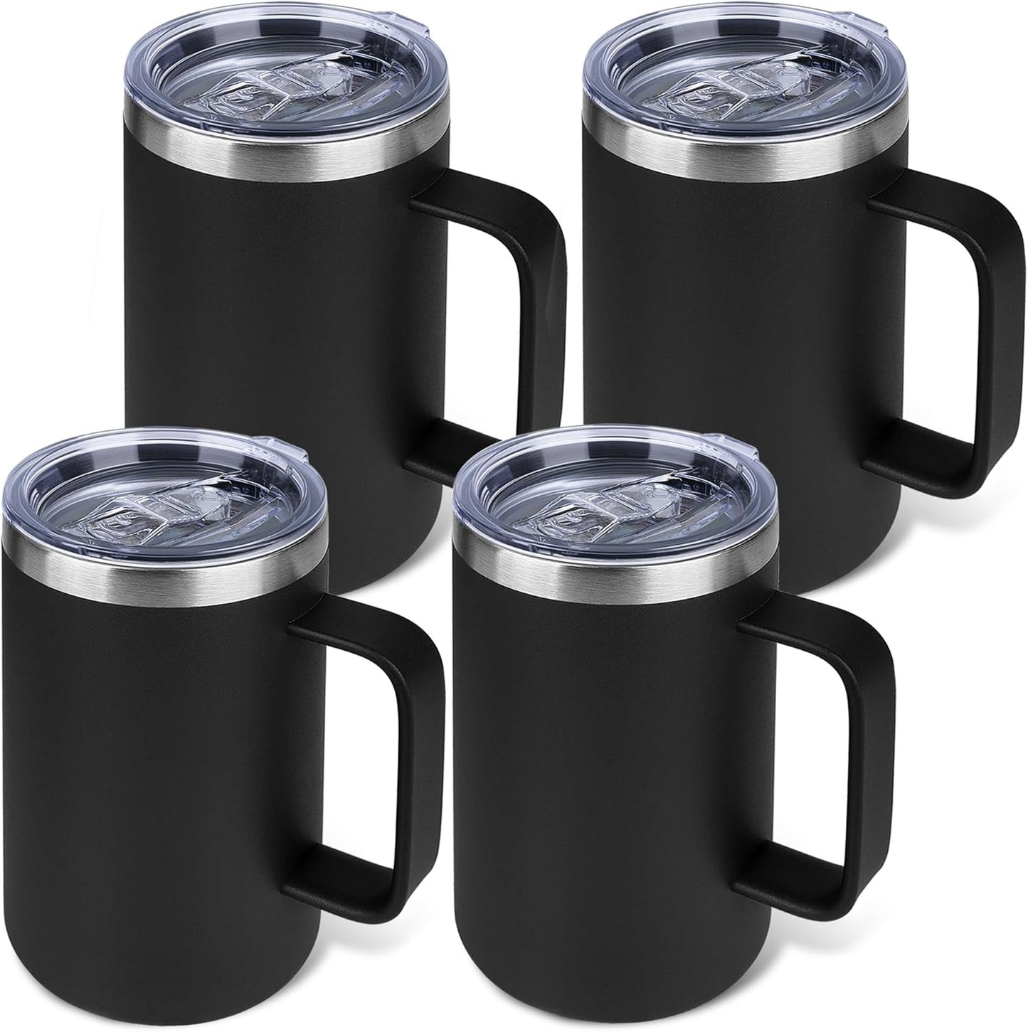 22oz Insulated Coffee Mug with Handle & Leak-Proof Lid - Double Wall Stainless Steel Travel Tumbler for Commute/Office/Home, Orange, 1 Pack