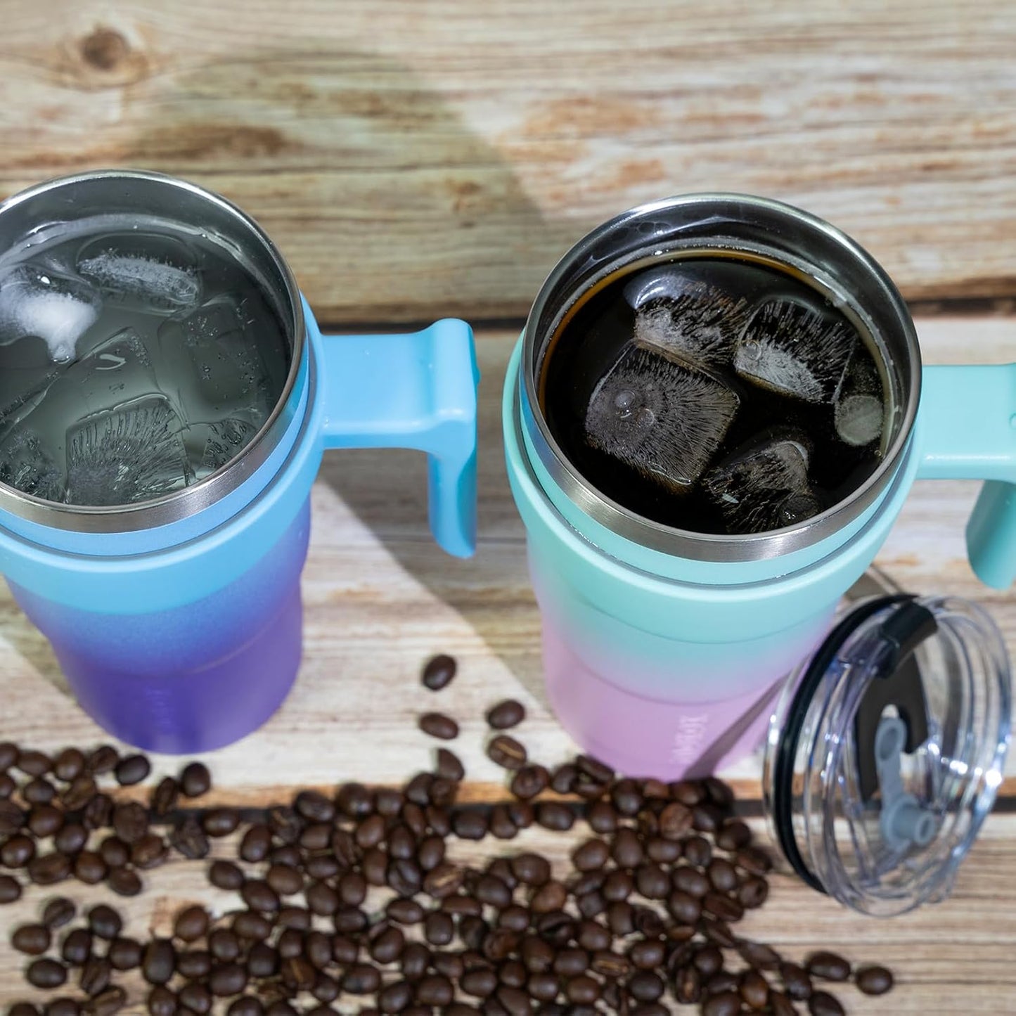 BJPKPK Tumbler With Handle And Straw Lid 40 oz Stainless Steel Insulated Coffee Tumbler Cups For Home, Office or Car,Turquoise