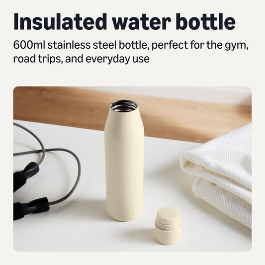 Amazon Basics Insulated Stainless Steel Water Bottle, Leak-Proof, Double-Wall, 20 oz., BPA-Free, Linen Gray