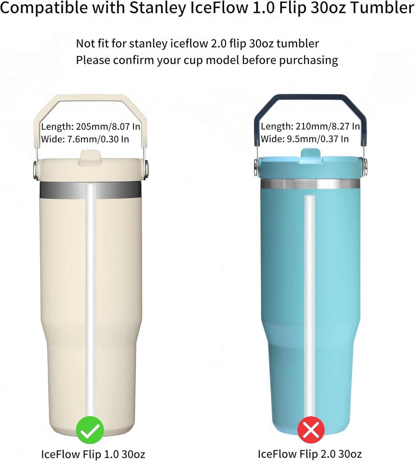Joshey 8-Pack Replacement Straws for Stanley 30oz Tumbler | Compatible with Stanley IceFlow Flip Straw Lid | BPA-Free Reusable Plastic Drink Straws with 2 Cleaning Brushes