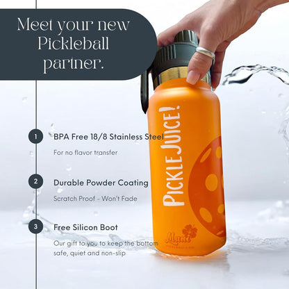 Maui Pickleball Co.™ Pickleball Water Bottle 32oz Insulated Stainless Steel Water Bottle PickleBall Accessories Pickleball Gifts Sip/Swig Lid with Carry Handle
