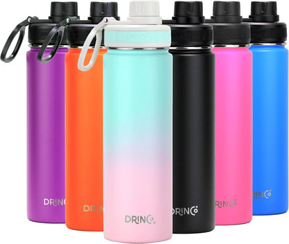 Drinco Stainless Steel Water Bottle Spout Lid Vacuum Insulated Double Wall Water Bottle Wide Mouth (40oz 32oz 22oz 18oz 14oz) Leak Proof Keep Cold Sport Camping Hiking (22 oz, 22oz Black)