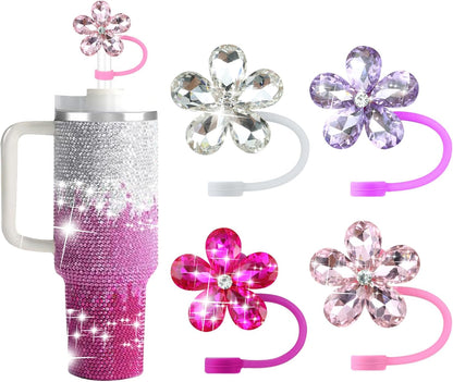 Cute Straw Cover Cap for Stanley Cup Accessories,Bling Straw Toppers for Stanley Tumbler 40&30 oz,Reusable Straws Tips Protectors Compatible with 10mm Straws