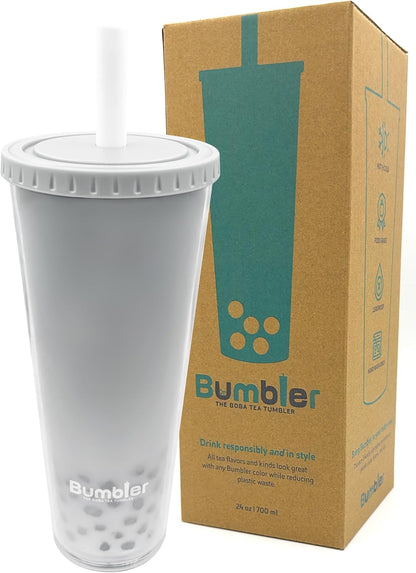 Bumbler Original Boba Tea Cup - 24oz Double-Walled Plastic Reusable Tumbler with Extra Wide Straw & Leak-Proof Lid - BPA-Free Smoothie & Iced Coffee Travel Mug - Blush Pink