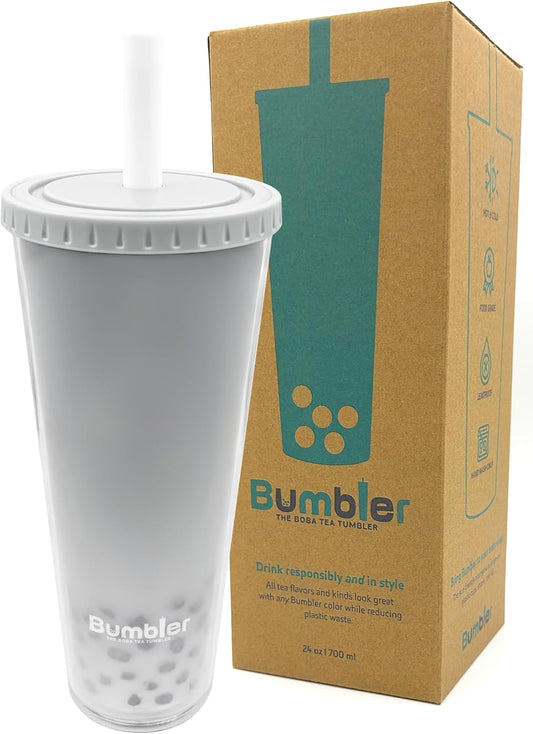 Bumbler Original Boba Tea Cup - 24oz Double-Walled Plastic Reusable Tumbler with Extra Wide Straw & Leak-Proof Lid - BPA-Free Smoothie & Iced Coffee Travel Mug - Blush Pink