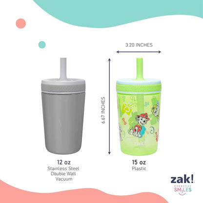 Zak Designs 15oz Bluey Kelso Tumbler Set, Leak-Proof Screw-On Lid with Straw Made of Durable Plastic and Silicone, Perfect Bundle for Kids, 2 Count (Pack of 1) - Colors B