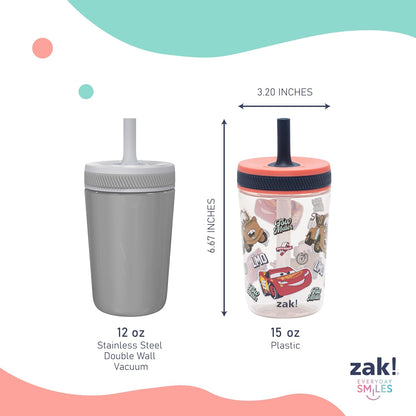 Zak Designs 15oz Bluey Kelso Tumbler Set, Leak-Proof Screw-On Lid with Straw Made of Durable Plastic and Silicone, Perfect Bundle for Kids, 2 Count (Pack of 1) - Colors A