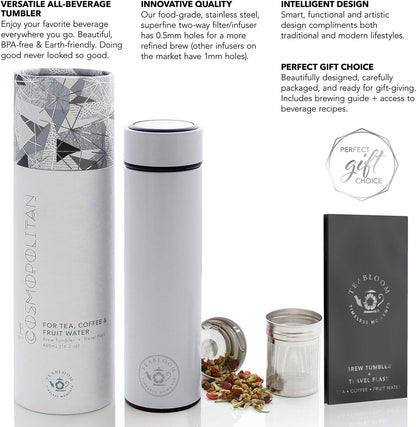 Teabloom - The ORIGINAL All-Brew Travel Tumbler & Thermos | OPRAH’s Favorite | 16oz/480ml Stainless Steel Insulated Water Bottle/Tea Flask/Cold Brew Coffee Mug