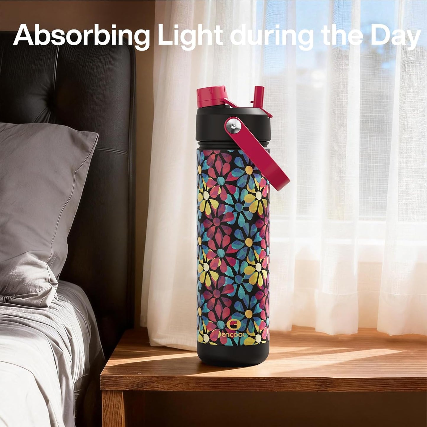ENCOOL Insulated Water Bottle with Straw Stainless Steel Water Bottle, Leak-Proof, BPA-Free, Double Wall Vacuum Keeps Cold for 24 Hours for Sports, Travel, School (26 oz, Cotton Candy) - Colors D