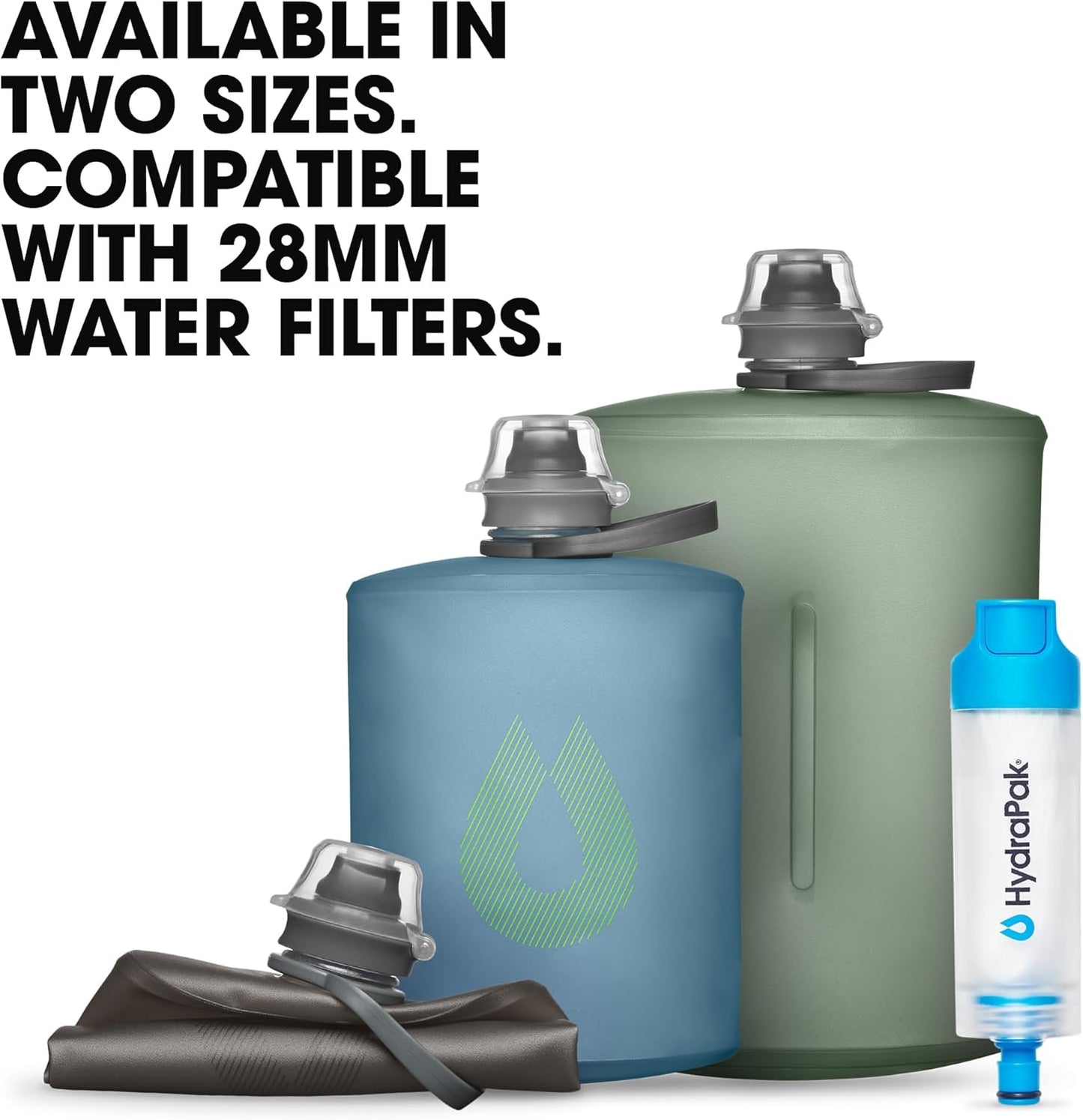 HydraPak Stow Collapsible Water Bottle – 350ml, 500ml, 1L – Ultralight, Leak-Proof, BPA-Free, Filter Compatible Travel & Hiking Flask
