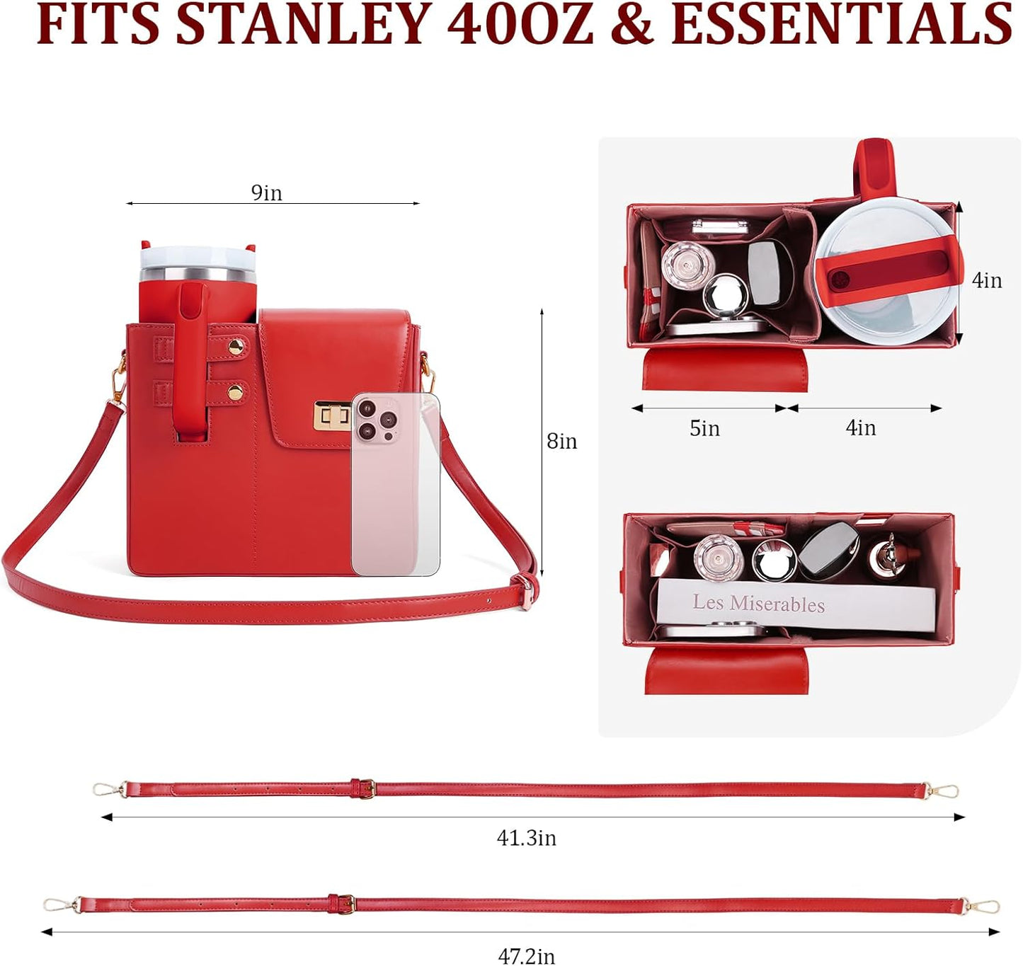 Stanley Purse Cup Holder Bag- Outdoor Portable Crossbody Bag for Stanley Cup Tumbler Purse
