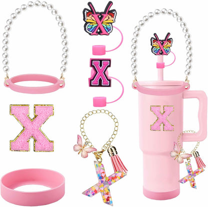 7pcs Cup Accessories for Stanley 30/40oz Tumbler, Handle Strap, Straw Cover, Silicone Boot, Letter Charm Stickers