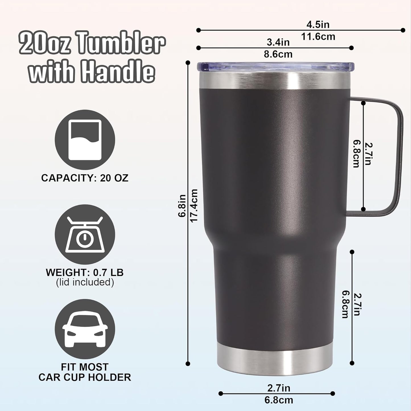 20 oz Tumbler with Handle and Lid, Stainless Steel Tumbler Insulated Travel Coffee Mug, Spill Proof Double Wall Vacuum Tumbler Cup Keep Drink Hot & Cold,White, 1 Pack