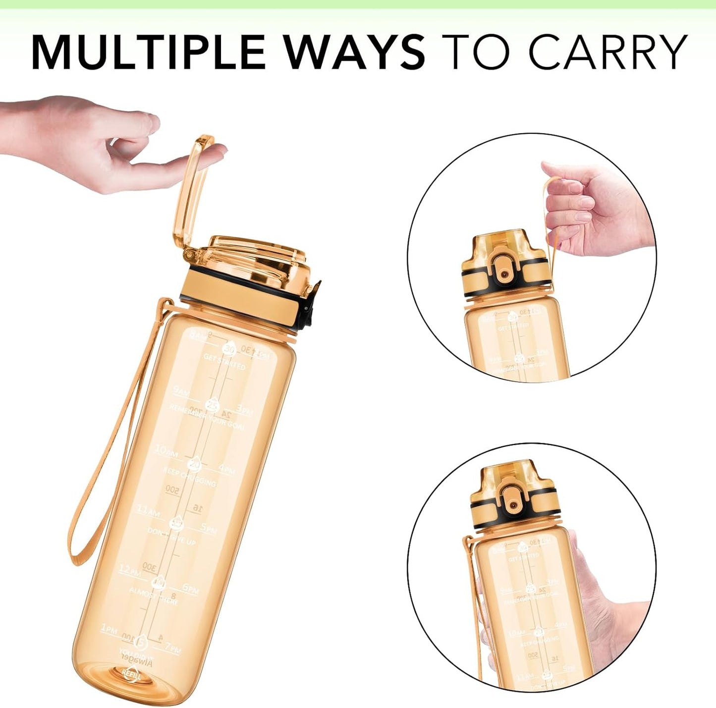 32oz Water Bottle with Time Marker, Motivational Drinking Bottle with Strap, BPA-Free Leak-Proof, Encouraging Water Bottle Time to Drink Water for Gym School Office Travel