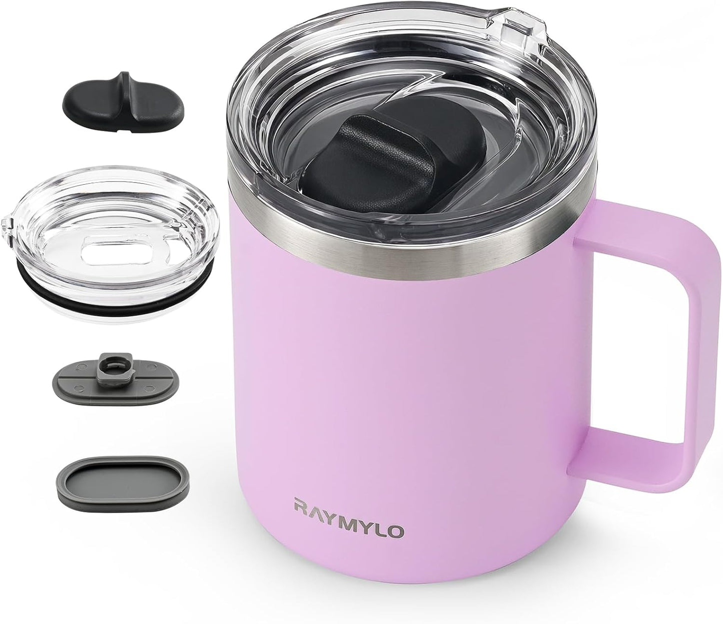 RAYMYLO Insulated Coffee Mug 12 oz, Double Wall Stainless Steel Coffee Mug with Lids, Leak-Proof & Detachable Slider Lid for Thorough Clean, Keeps Coffee Cold for 9 Hrs, Suitable for Camp Home Office