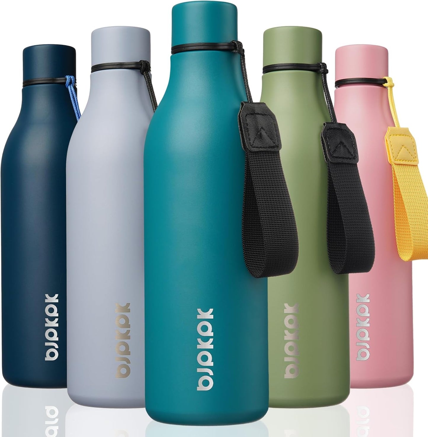 BJPKPK Insulated Water Bottles, 18 oz Stainless Steel Metal Water Bottle with Strap, BPA Free Leak Proof Jugs, Mugs, Flasks, Reusable Thermal Flasks for Sports & Travel, Black - Colors A