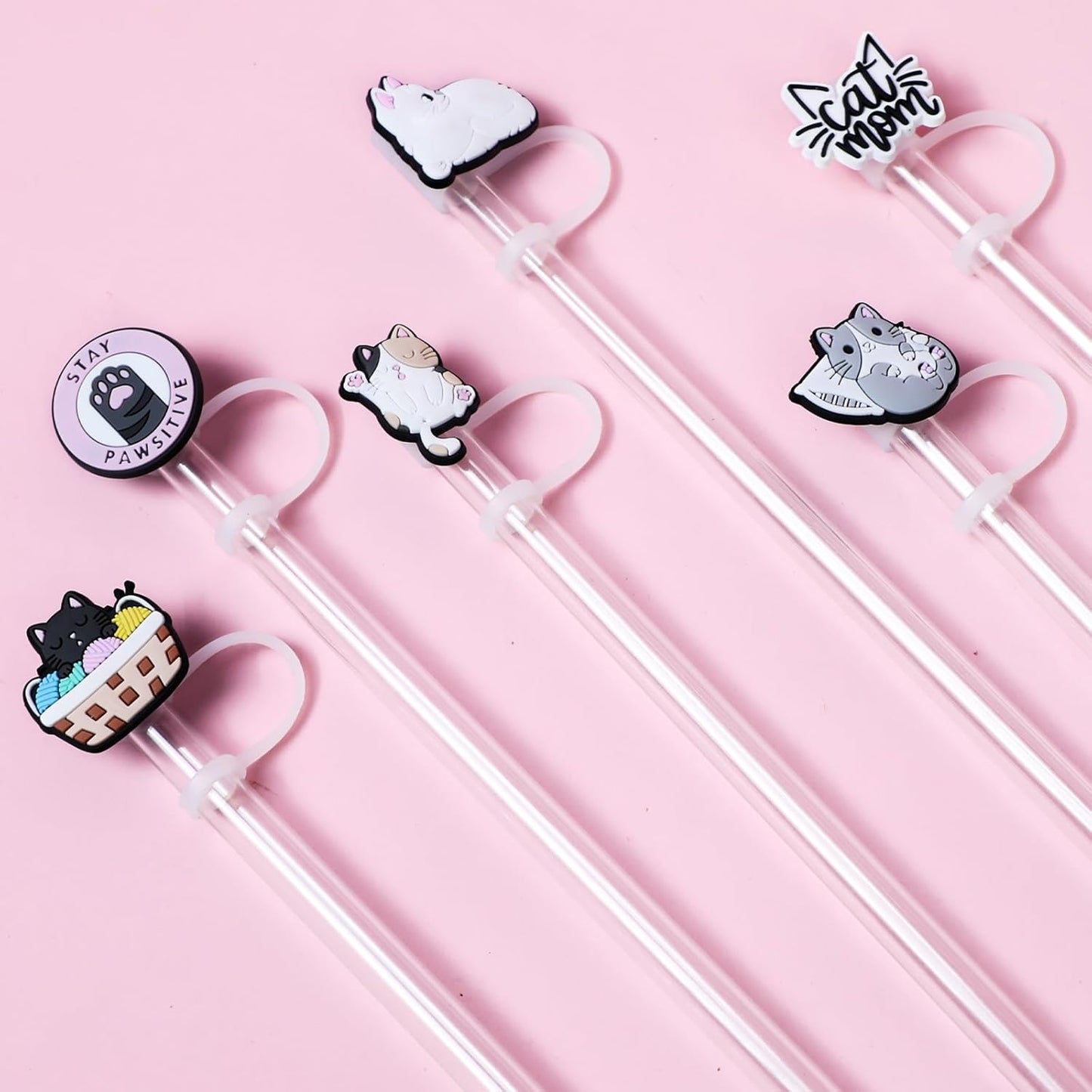 6PCS Straw Covers for Stanley Cup Tumbler 30 oz / 40 oz Leak Proof Straw Toppers 10mm Silicone Cute Straw Stopper Caps for Stanley Cup Accessories-Pink Mice