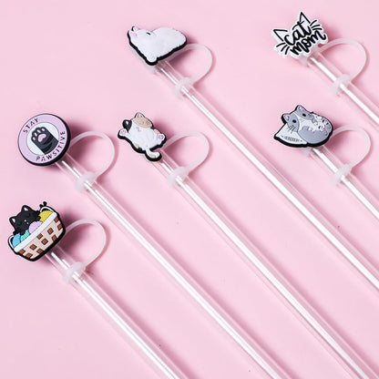 6PCS Straw Covers for Stanley Cup Tumbler 30 oz / 40 oz Leak Proof Straw Toppers 10mm Silicone Cute Straw Stopper Caps for Stanley Cup Accessories-Pink Mice
